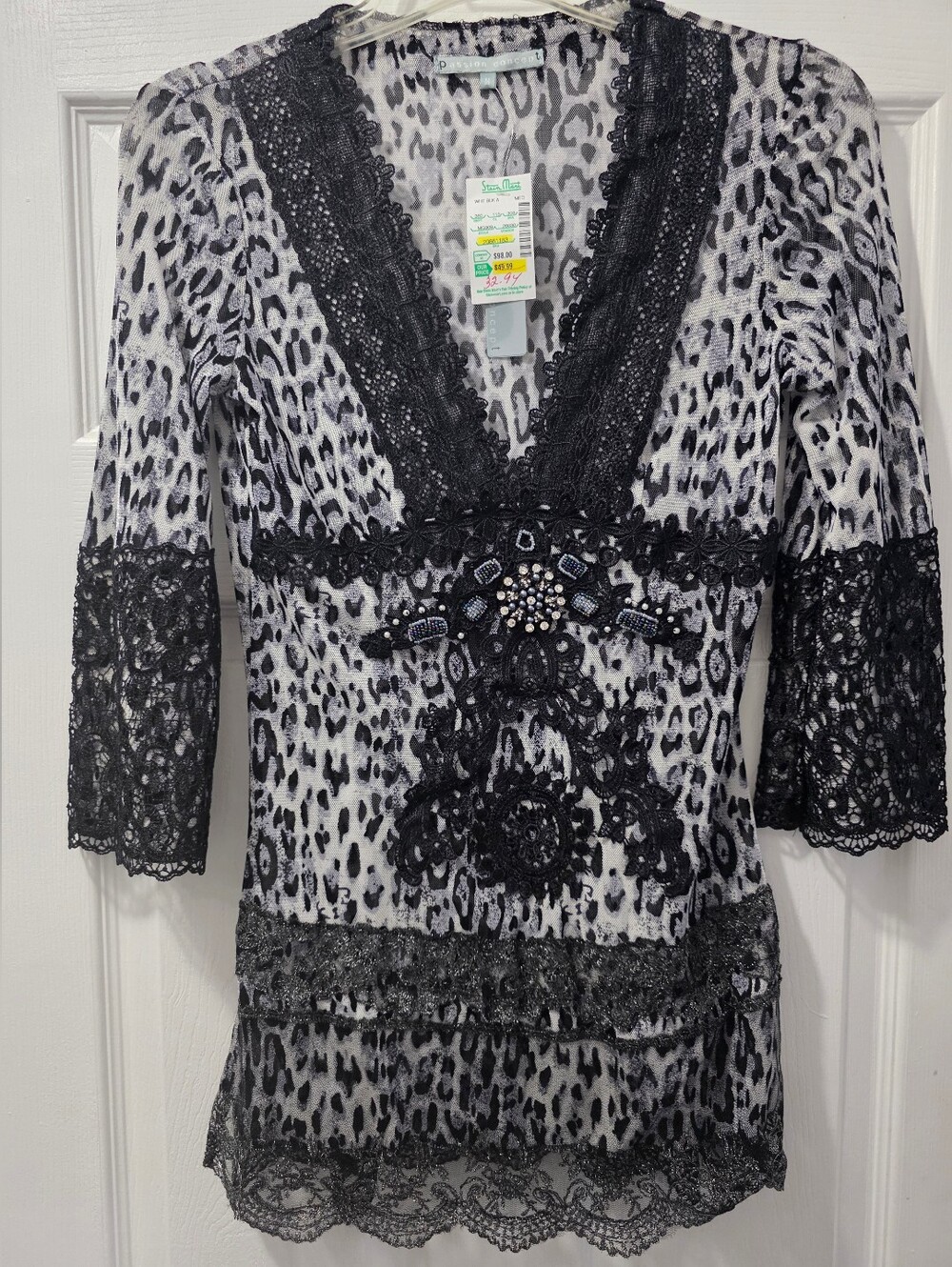 Embellished Lace Leopard V-Neck Tunic